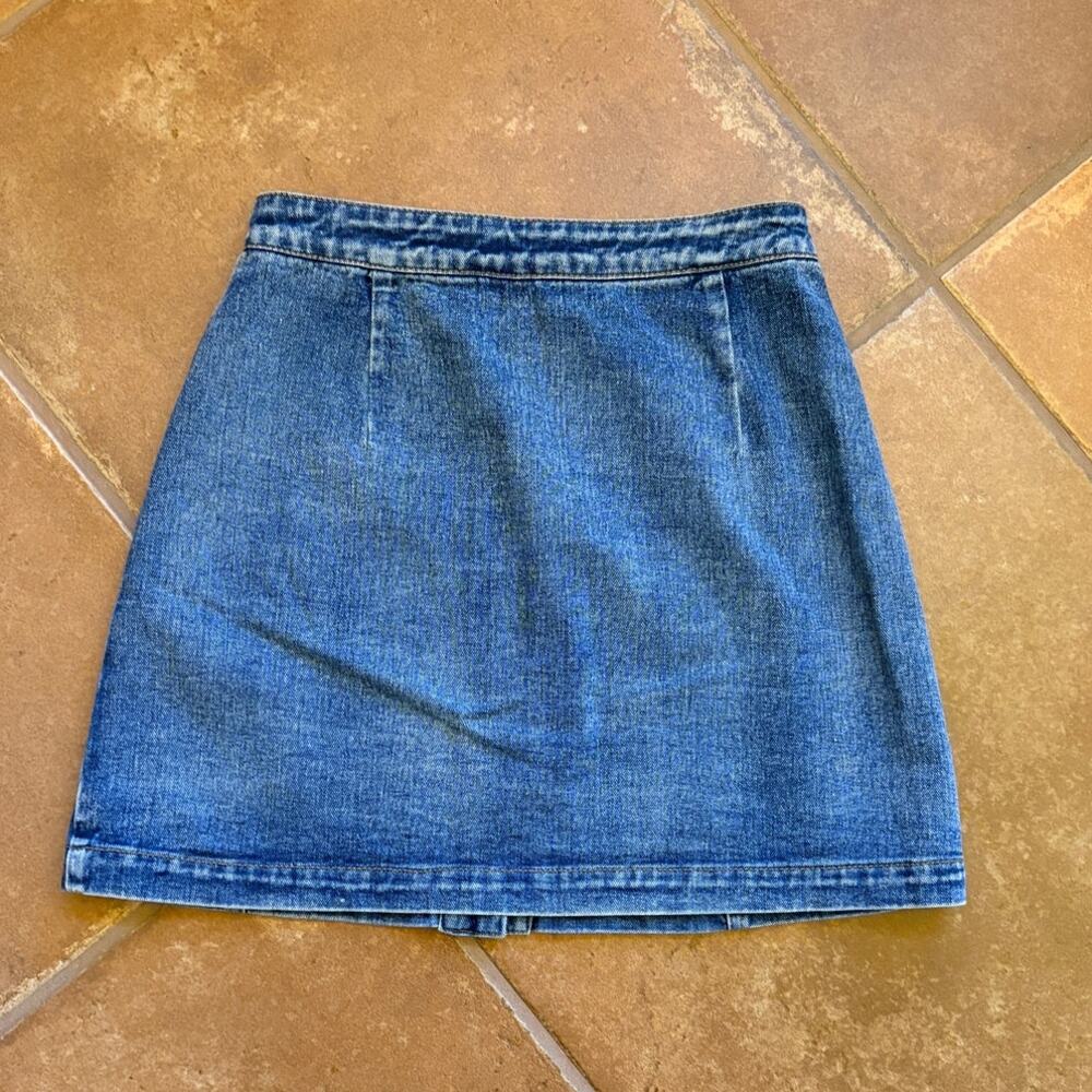 Signature8 Embroidered Floral Denim Button Front A-Line Mini Skirt size S-M - Picture 2 of 8